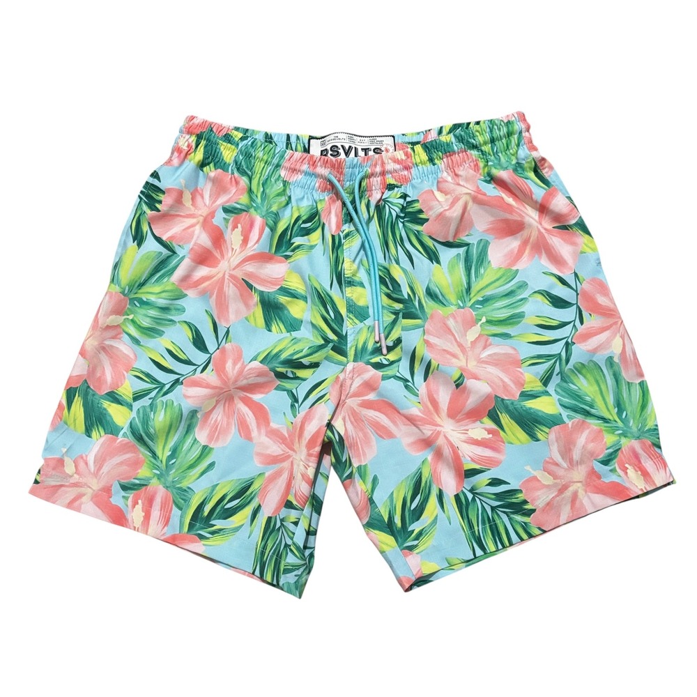 RSVLTS Swim Trunks Medium Hibiscus Floral Shorts 7" Quick Dry‎ UnlinedTropical